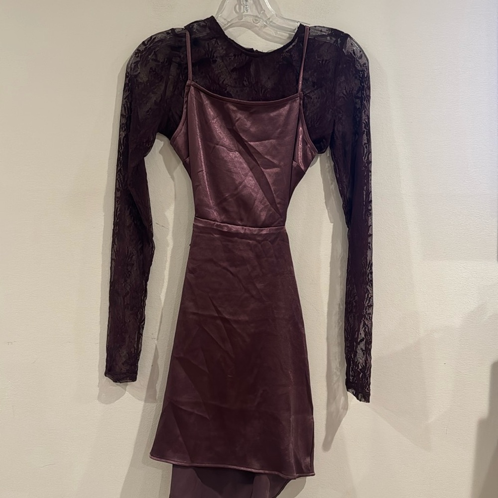 NWT‎ three people party mesh mini dress with silk size 4 purple